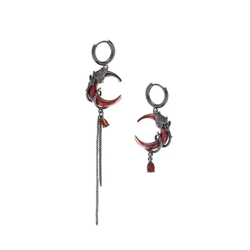 Personality Red Moon Earrings Women Dark Gothic Tassel Ear Jewelry