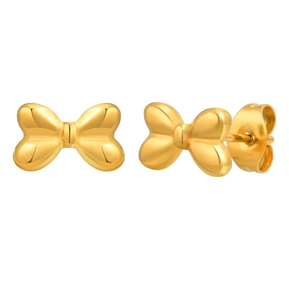 Stainless Steel Bowknot Earrings Women Gold Mini Stud Jewelry