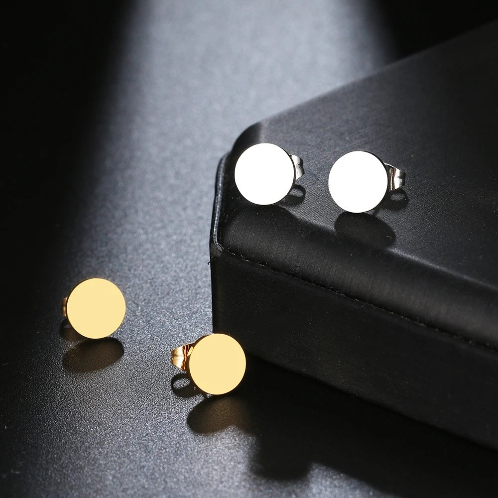 Minimalist Round Stud Earrings Classic Stainless Steel Women