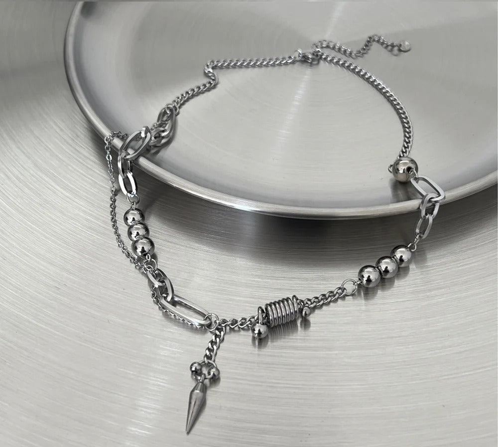 Rivet Pendant Necklace For Man Woman Punk Titanium Steel Splicing Clavicle Sweater Chain Unisex Jewelry Accessories
