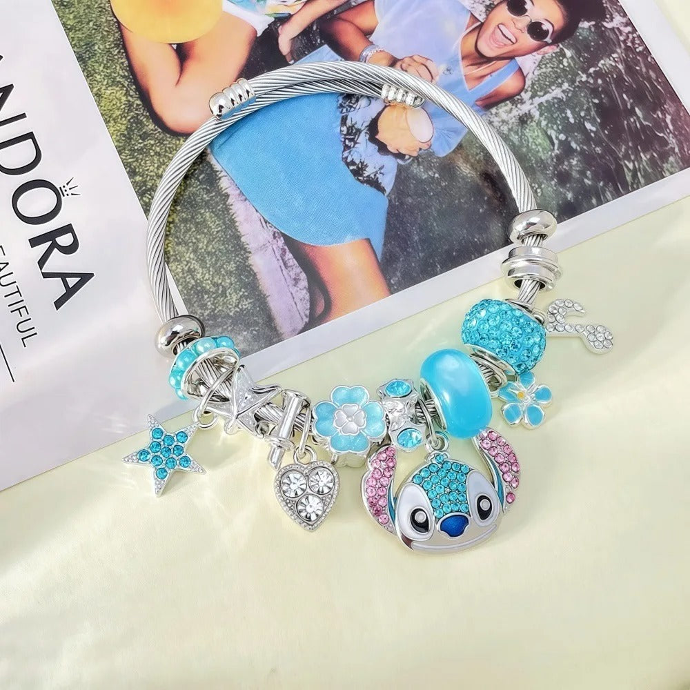 Cartoon Rhinestone Necklace And Bracelet Set Cute Fashion Jewelry for Women And Girls Ideal Gift for Fans Birthday