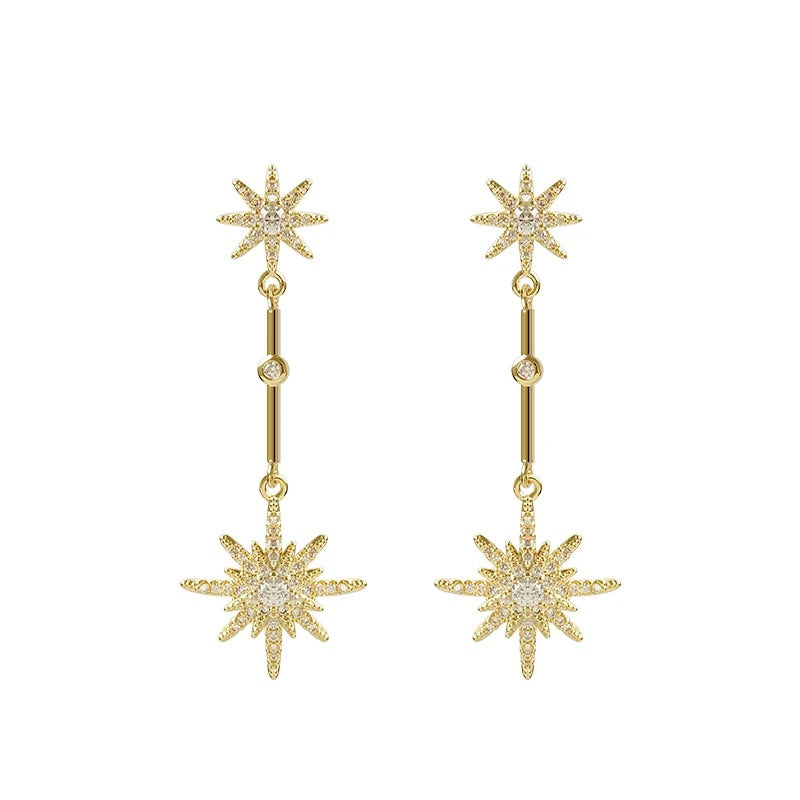 Women’s Long Crystal Star Earrings Exaggerated Trendy Party Jewelry