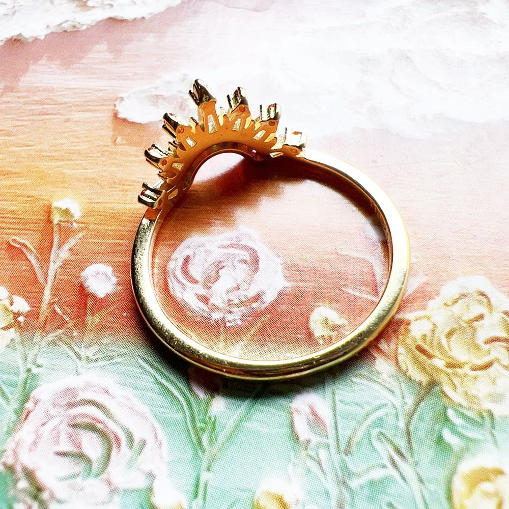 Gold Plated Sun Beam Ring Women 925 Sterling Silver Jewelry