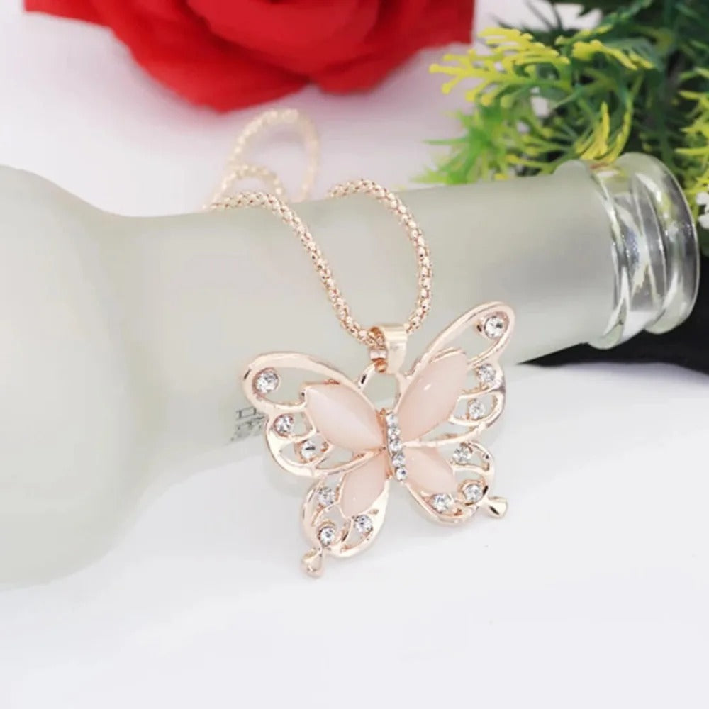 2025 New Necklace Choker Pendent Rose Gold Color Opal Butterfly Pendant Exquisite Sweater Chain For Women Gifts