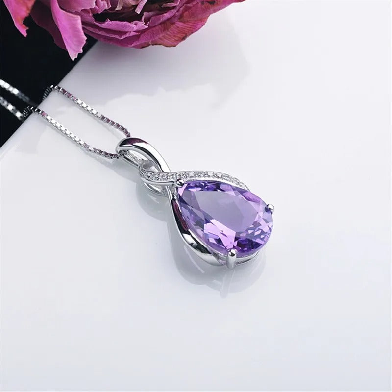 925 Sterling Silver Female Stone Pendant Chain Natural Amethyst & Aquamarine Necklace for Women Fashion Fine Jewelry Chain