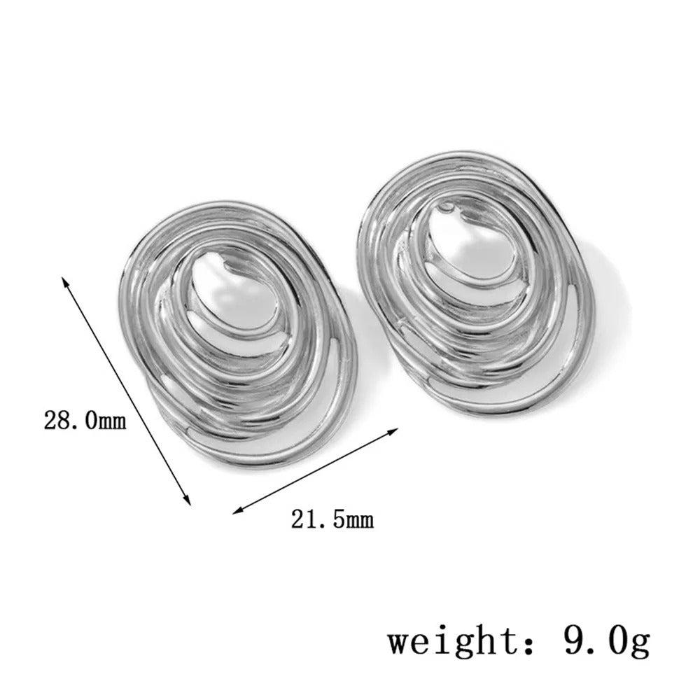 Exaggerated Gold Oval Line Stud Earrings Stainless Steel Party Jewelry for Women