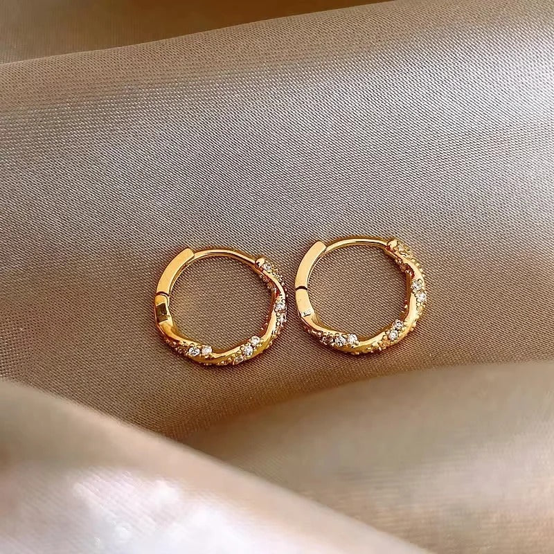FTCY Luxury Zircon Hoop Earrings Elegant Small Round Metal Circle Earrings for Women