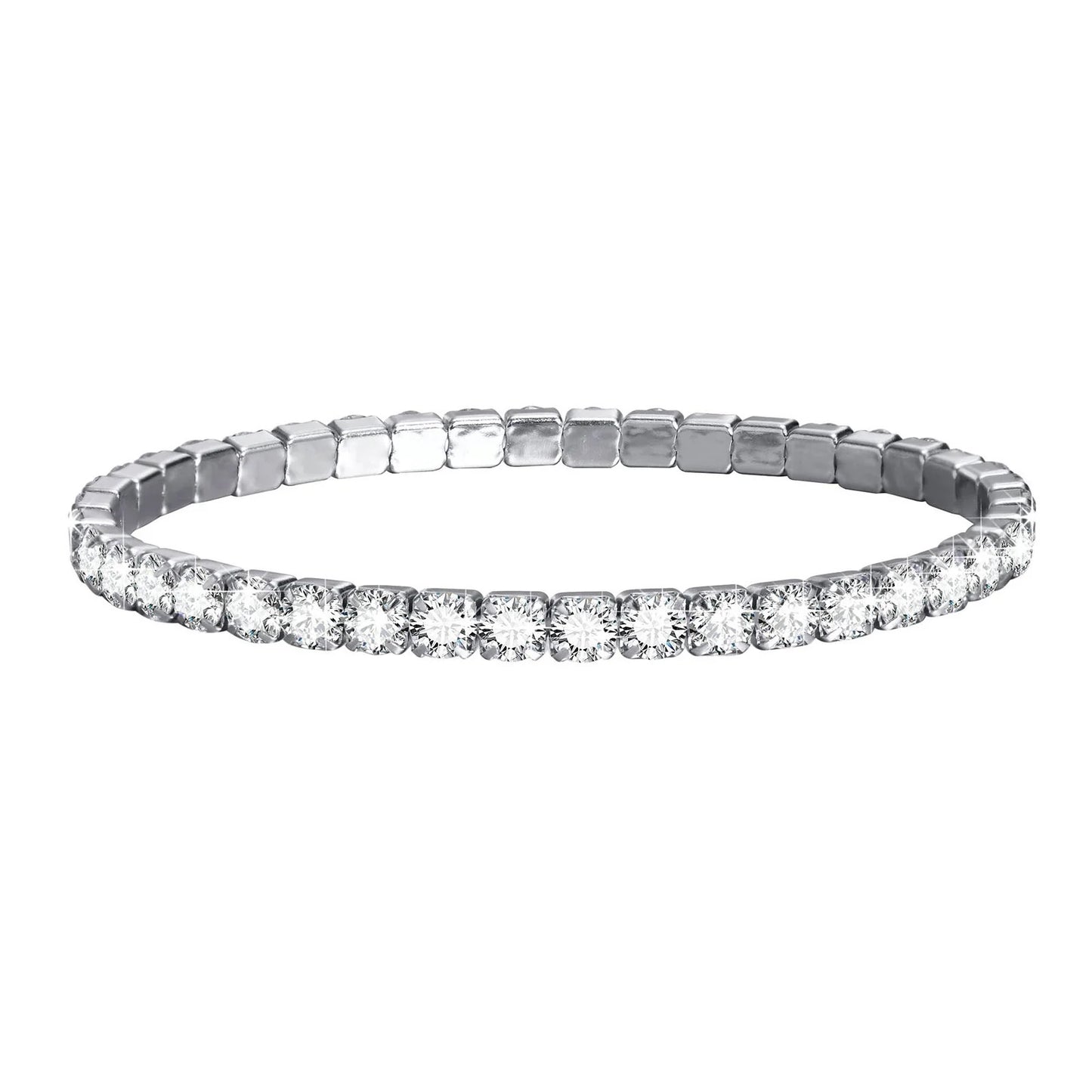 Cubic Zirconia Tennis Bracelet for Women, Elastic Stainless Steel Rose Gold Color Hand Chain, Minimalist Link Jewelry