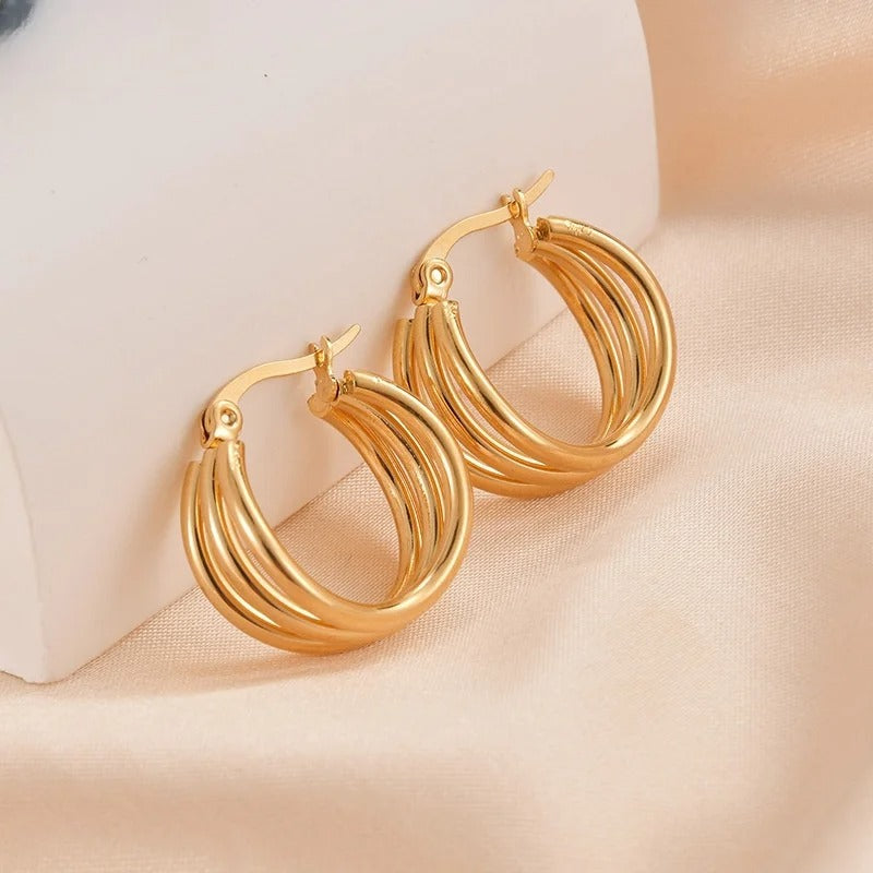 Irregular Three-Layer Gold Hoop Earrings Stainless Steel Earrings for Women’s