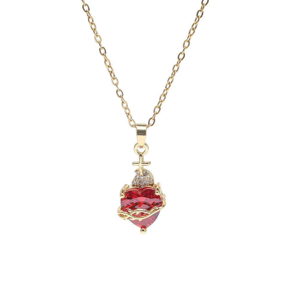 Sweet Love Heart Rhinestone Charms Pendant Necklace Cute One Arrow Through The Heart Rose Flower Around Necklaces Accessory