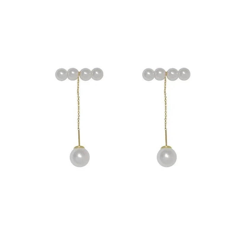Metal Earline Pearl Pendant Earrings for Women Fashion Jewelry Accessories
