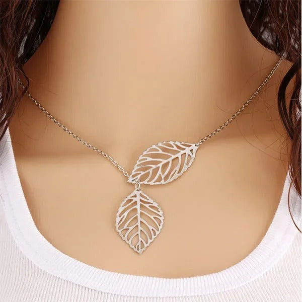 Delysia King Leaf Necklace /double leaf clavicle chain