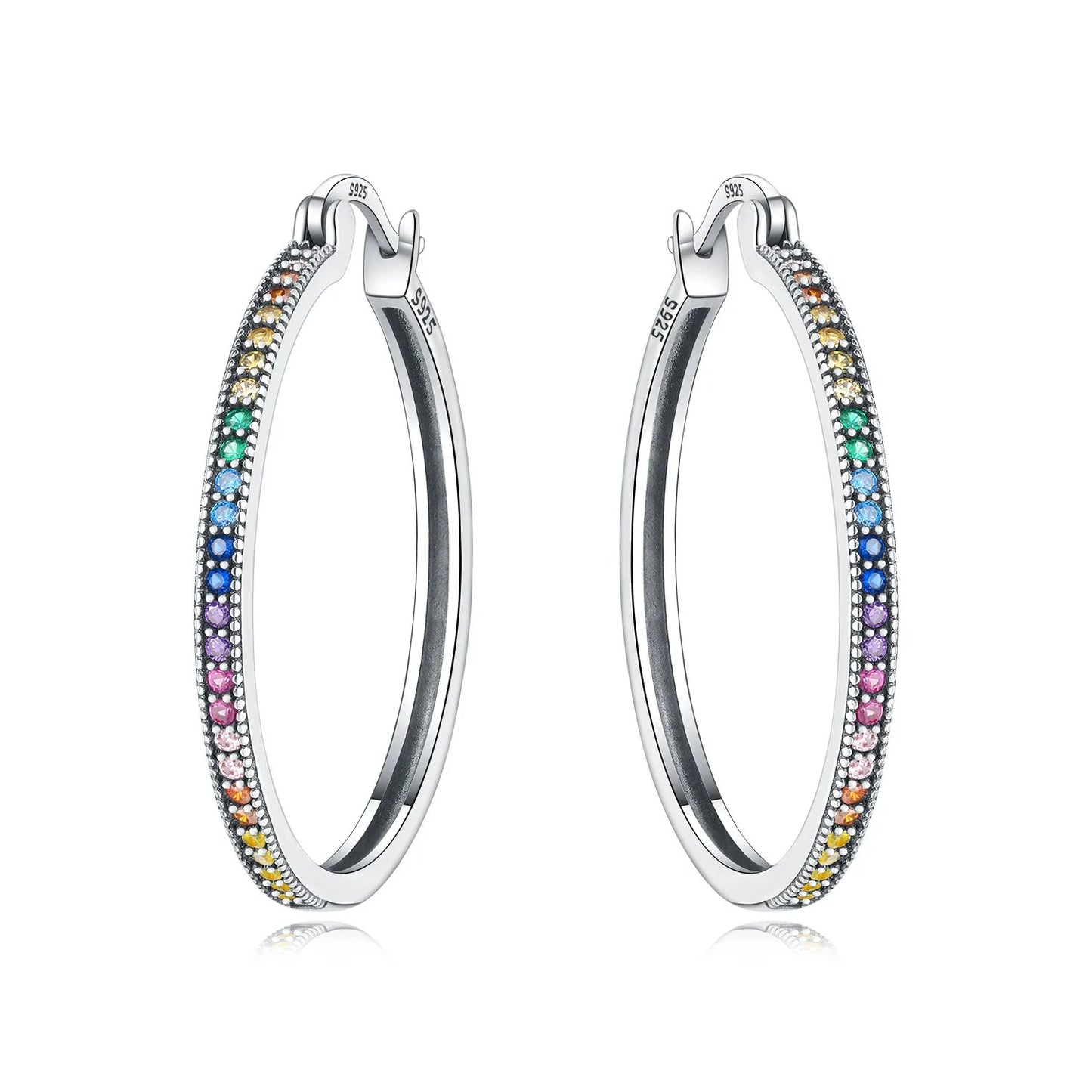 925 Sterling Silver Rainbow Gradient Hoop Earrings for Women