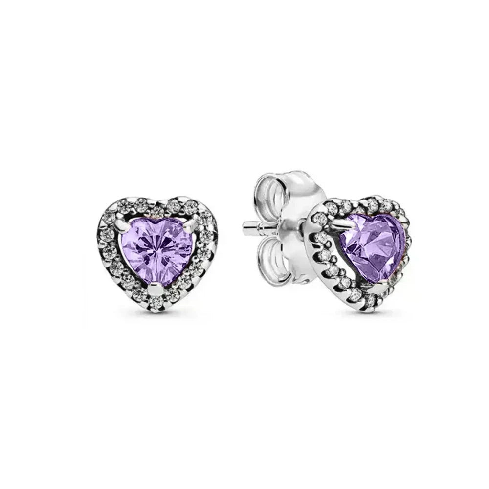 Pandora Purple Sparkling Heart Halo Stud Earrings & Pendant Necklace Set – 45cm