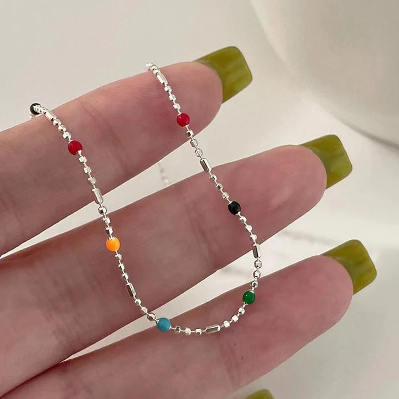 925 Sterling Silver Colorful Bead Charm Bracelet for Women
