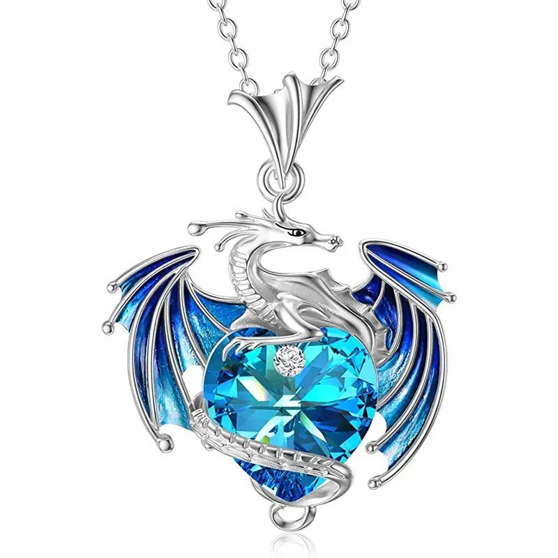 Fantasy Design Colorful Crystal Dragon Pendant Necklace for Women Blue Purple Dragon Necklace Cute Dragon AnimalJewelry Gift