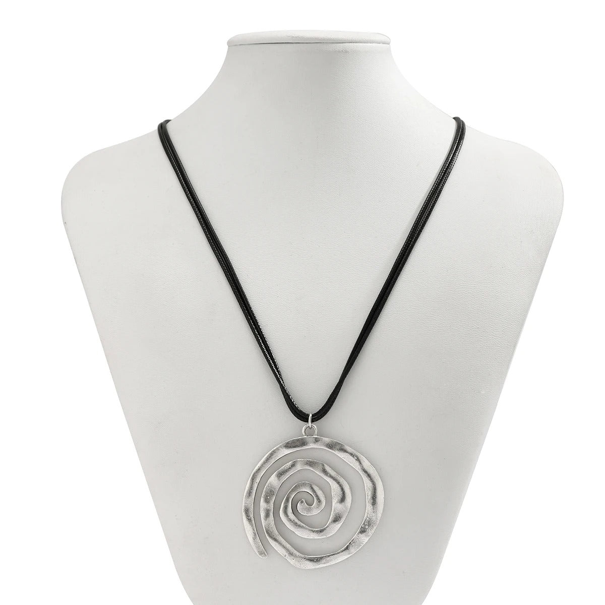 Simple Hollow Out Metal Spiral Pendant Necklace for Women Punk Black Leather Wax Thread Rope Choker Necklace Party