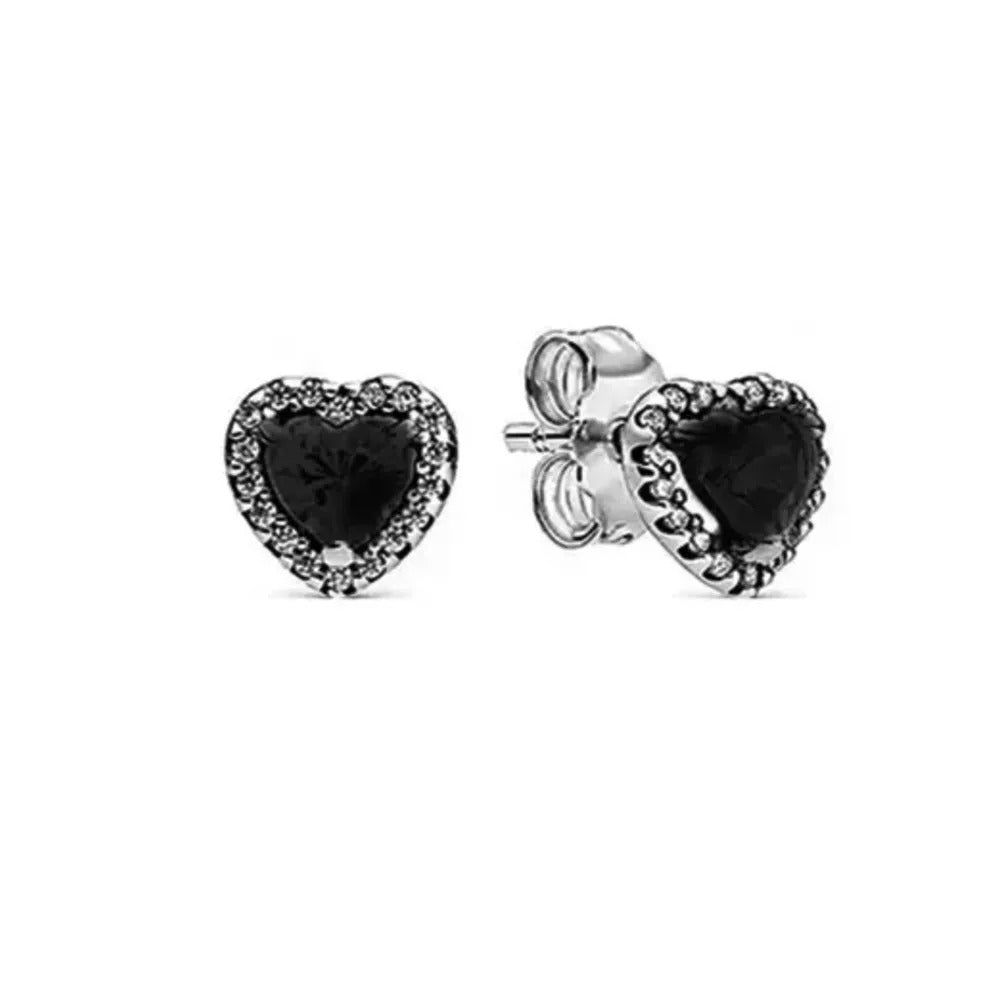 Pandora Black Sparkling Heart Halo Stud Earrings & Pendant Necklace Set – 45cm