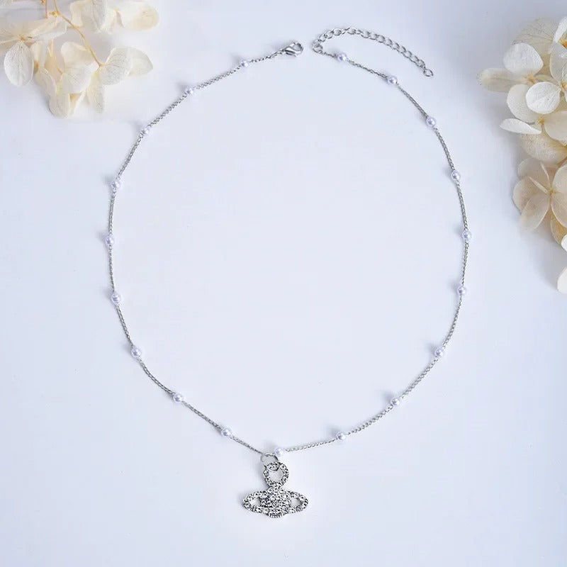 Cute Star Zircon Necklace for Women Planet Pendant Bead Chain Jewelry Girlfriends Party Gift