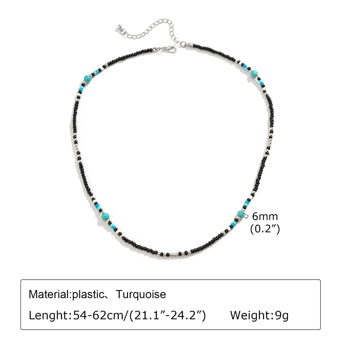 Trendy Summer Beach Necklace Men’s Turquoise & Black Beads