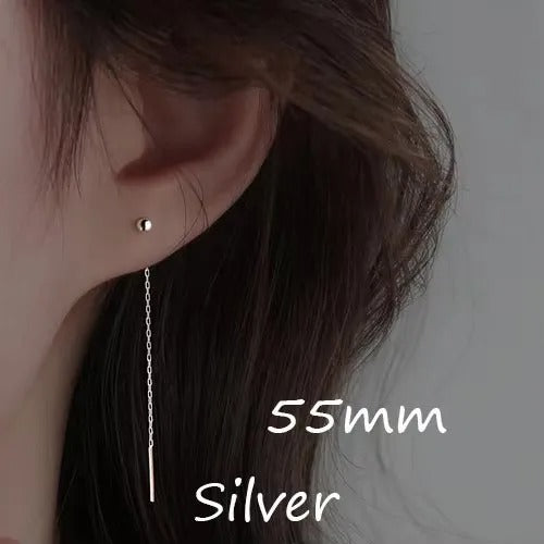 Fashion Dangle Earrings For Women Geometric Ball Long Tassel Chain Drop Silver Color Earring Minimalism Ear Line Kpop Jewelry