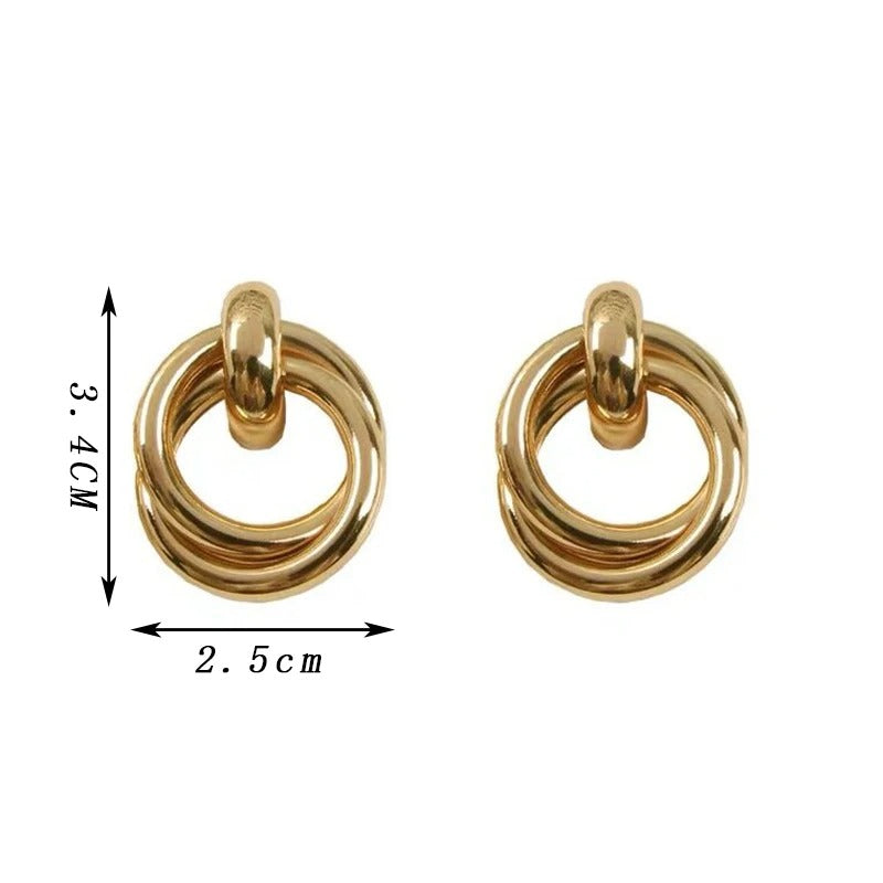 Double Layer Round Circle Dangle Earrings for Women Vintage Simple European Golden Metal Drop Earrings Jewelry Gift