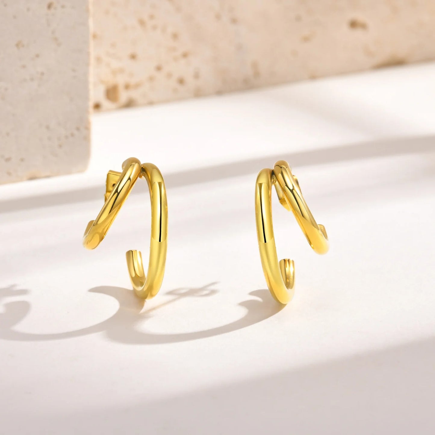 Chic Minimalist Smooth Hoop Earrings for Women Lady,Gold Color Fashion Tube Round Ear Gifts Stud Earring Stainless Steel Jewelry