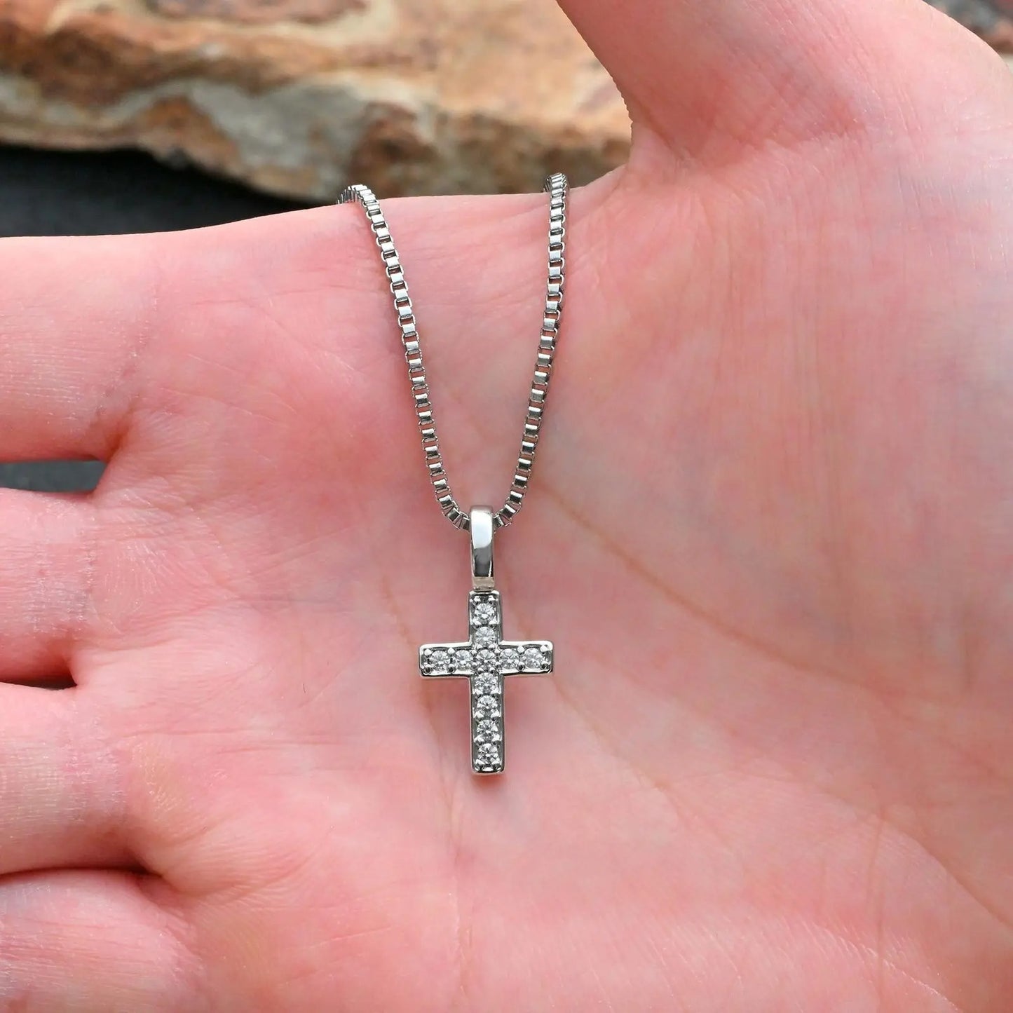 Punk Small Cross Necklace for Men Boys,Hip Hop Pendant Necklace with 50cm Stainless Steel Square Box Chain Gifts