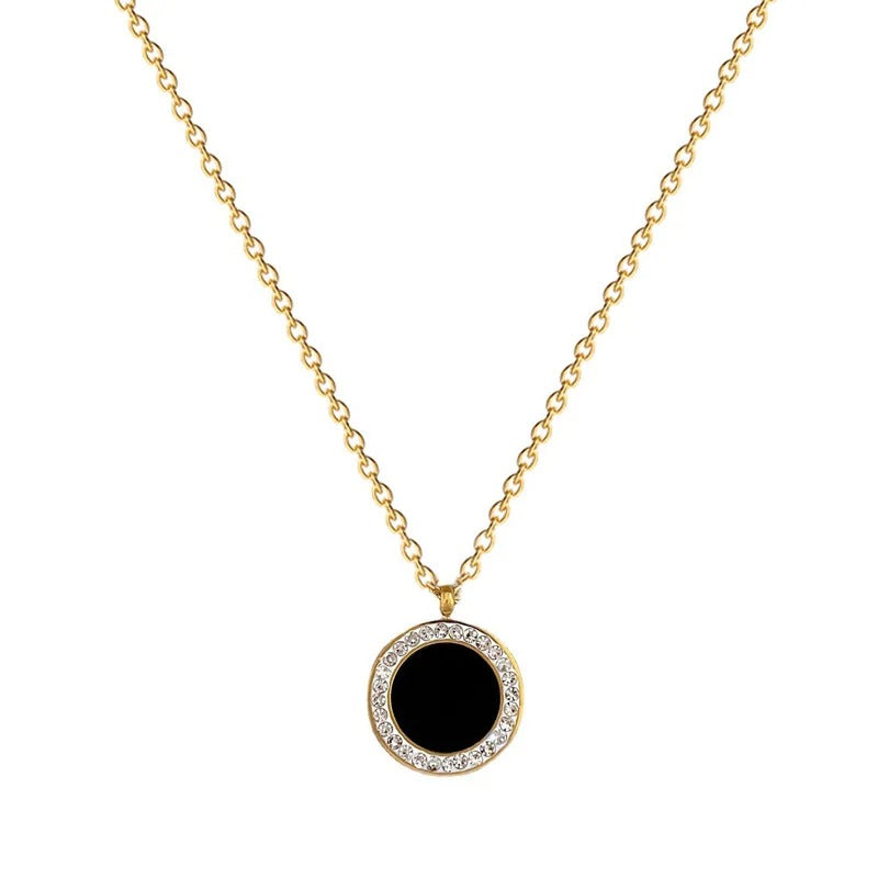 316L Stainless Steel Round Black Stone Pendant Necklace For Women Girl New Fashion Clavicle Chain Jewelry Gift Party