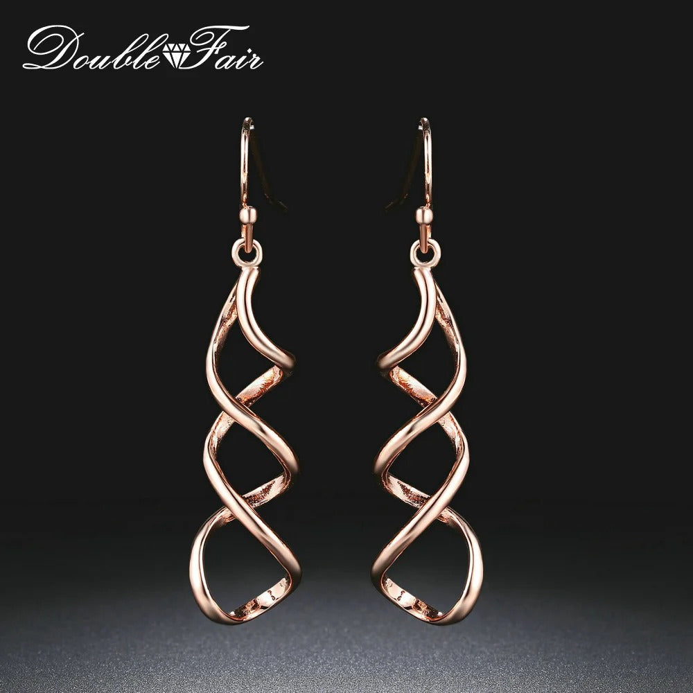 Double Loop Dangle Earrings Women Long Wave Drop Jewelry