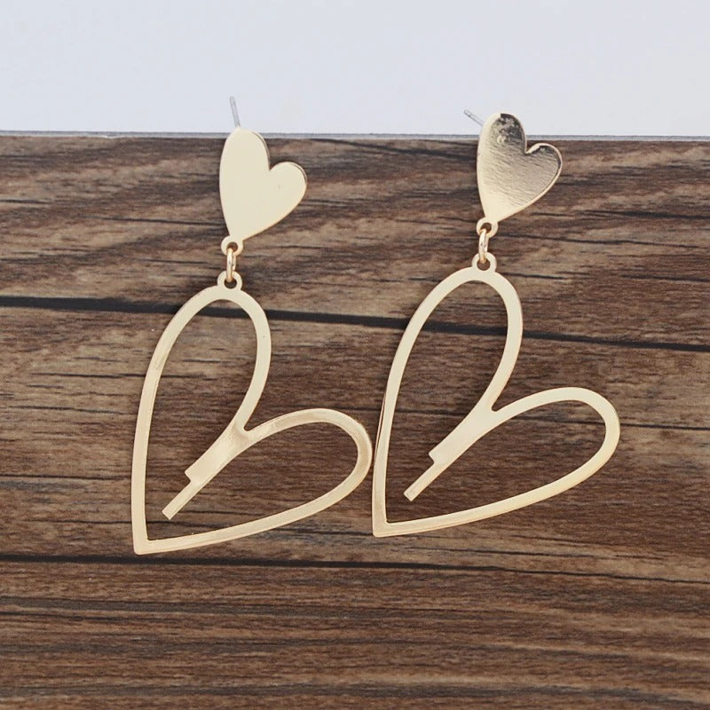 2025 New Trendy Heart Pendants Women's Hanging Earrings Double-layers Love Heart Dangle Earrings Lovely Ear Jewelry