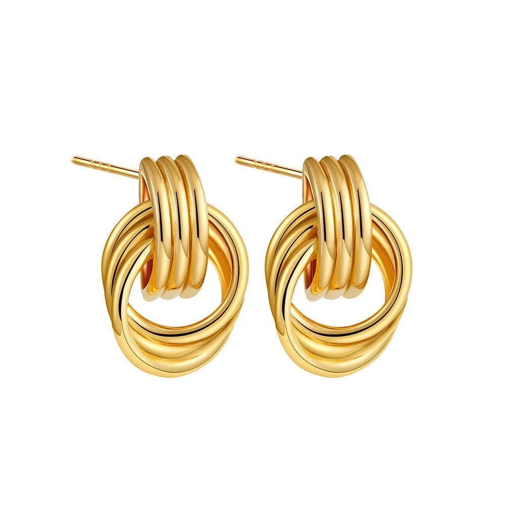 Vintage Gold Plated Triple Knot Stud EarringsTwisted Small Circle Stainless Steel Punk Jewelry for Women