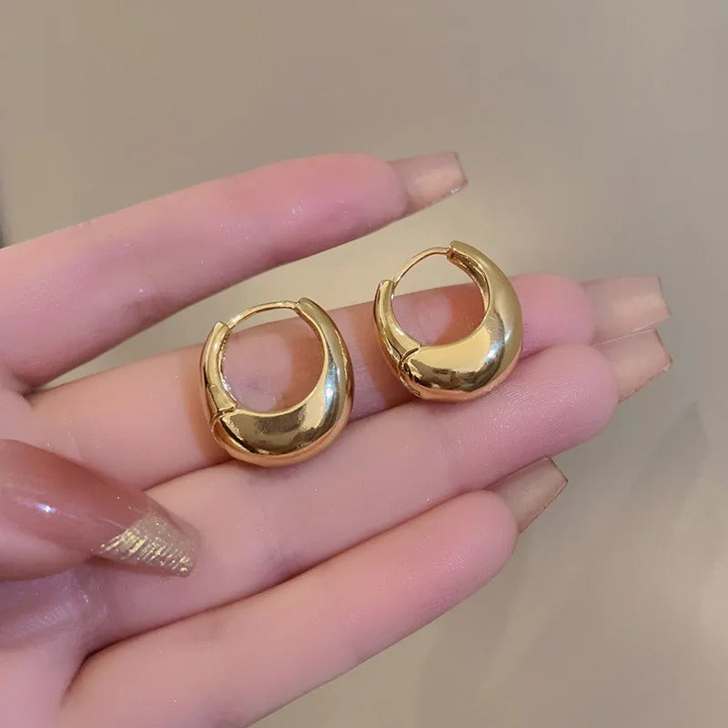 925 Sterling Silver Chunky Small Hoop Earrings Glossy Round Design