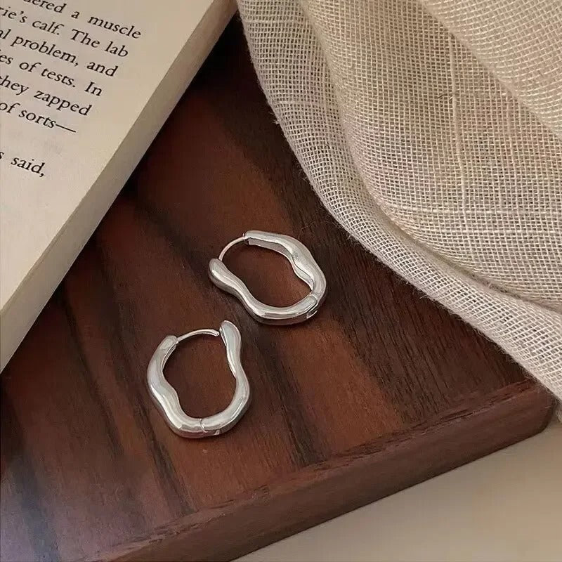 Irregular Geometric Metallic Hoop Earrings – Gold & Silver Color Fashion Jewelry for Women