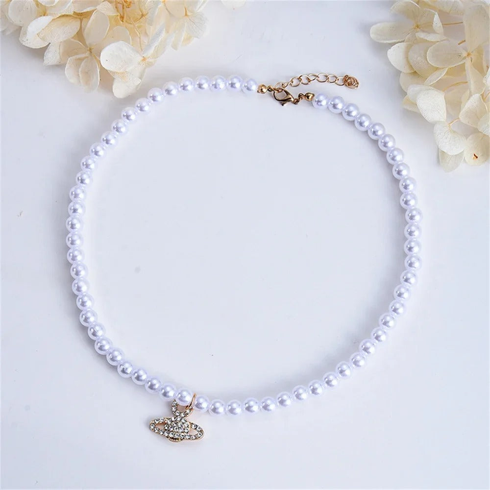 Cute Star Zircon Necklace for Women Planet Pendant Bead Chain Jewelry Girlfriends Party Gift