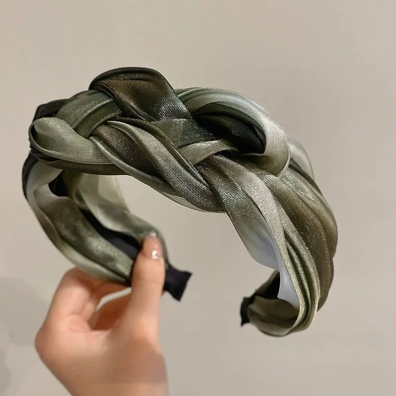 Shiny Twisted Braid Headband Wide Mesh Hairband for Women
