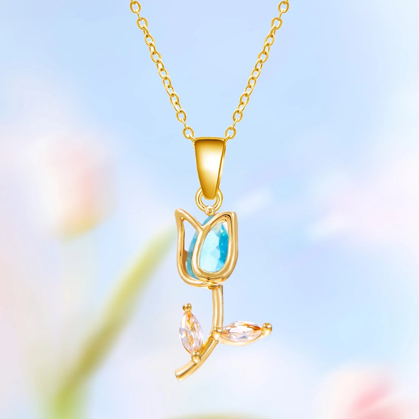 Light Luxury Zircon Tulip Flower Pendant Necklace for Women Elegant Stainless Steel Clavicle Chain Fashion Party Jewelry Gift
