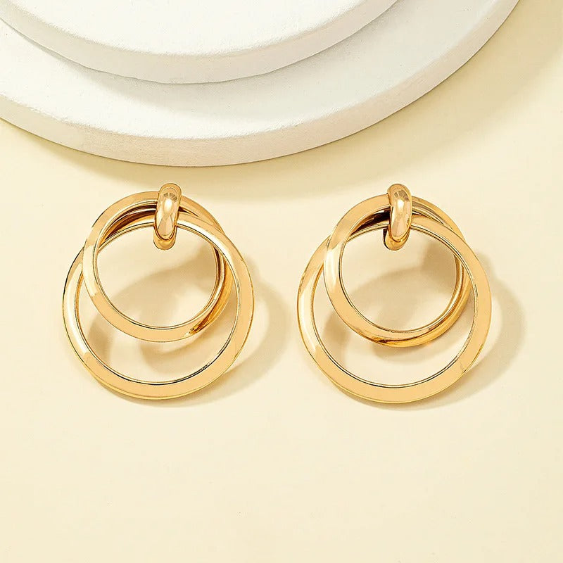 Women’s Big Smooth Circle Hoop Stud Earrings Simple Round Loop Jewelry
