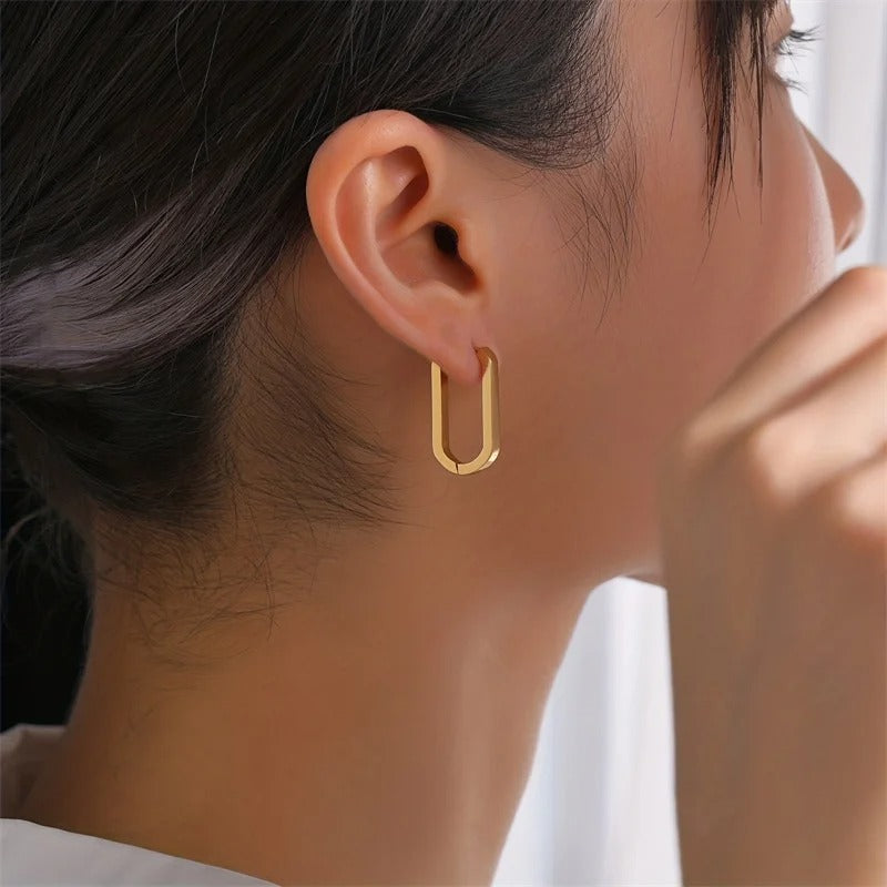 Gold Square Hoop Earrings Stainless Steel Minimalist Unisex Jewelry