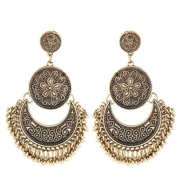 Delysia King Bohemia Women Geometric Alloy Tassels Earring Ethnic Crescent Carving Beads Dangler