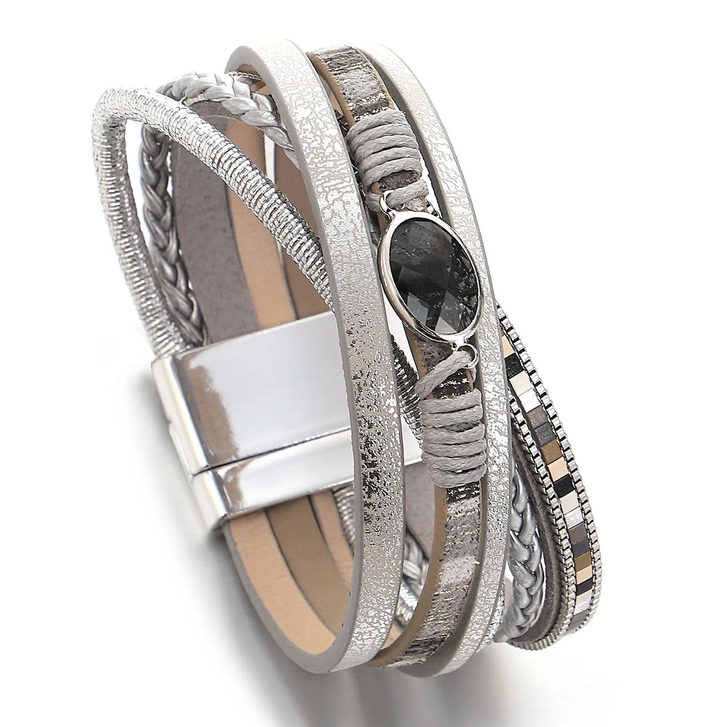 Crystal Cross Braided Leather Bracelet for Women Vintage Charm Multilayer Wrap Bracelets & Bangles Party Jewelry