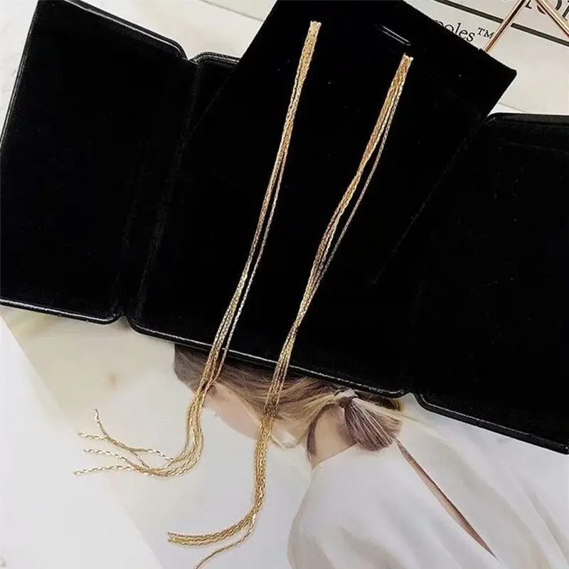 Long Silver Tassel Chain Earrings Exaggerated Dangle Metal Earrings for Women’s Party Fashion