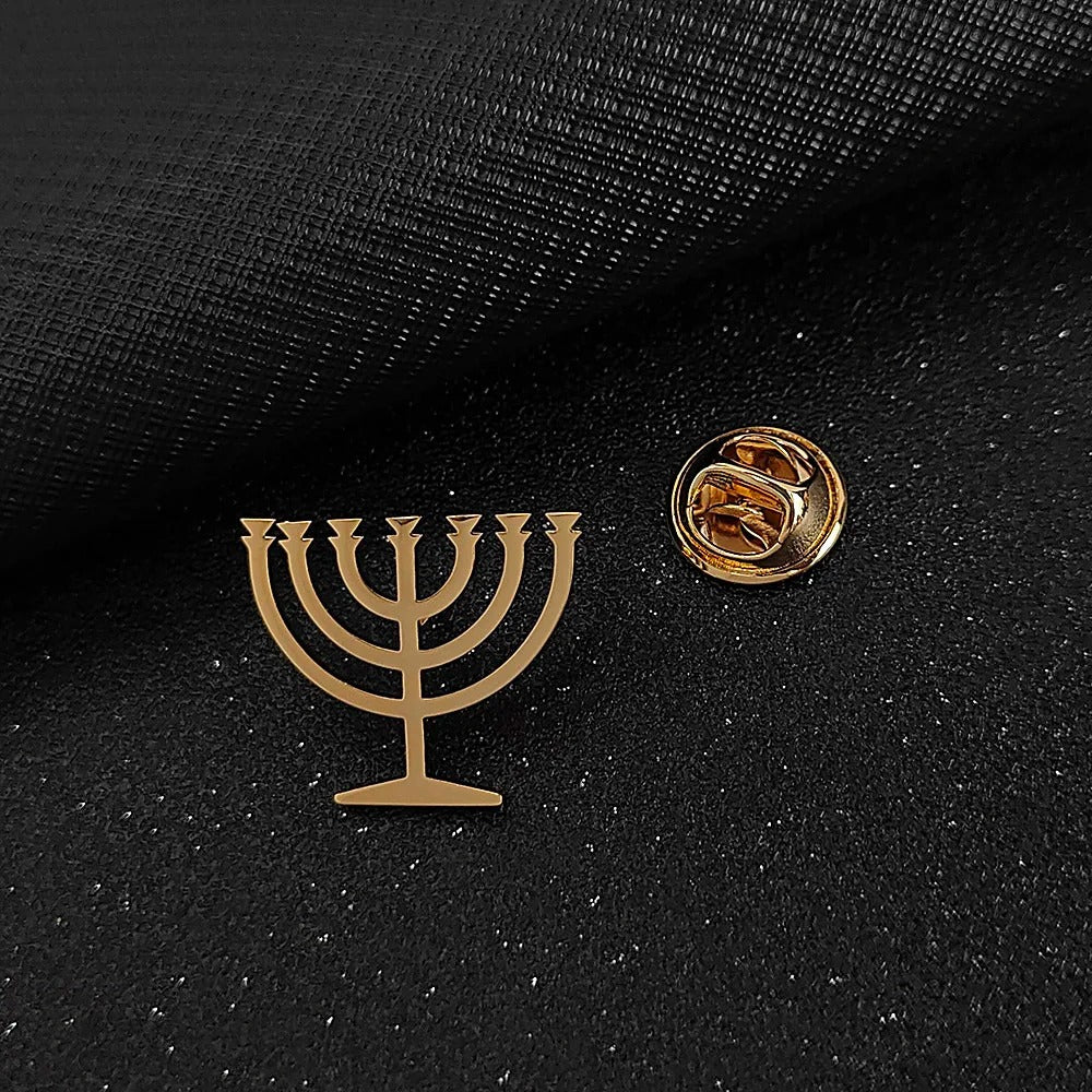 Jewish menorah men's brooch stainless steel lapel pin suit shirt decoration accessories wedding groomsmen gift
