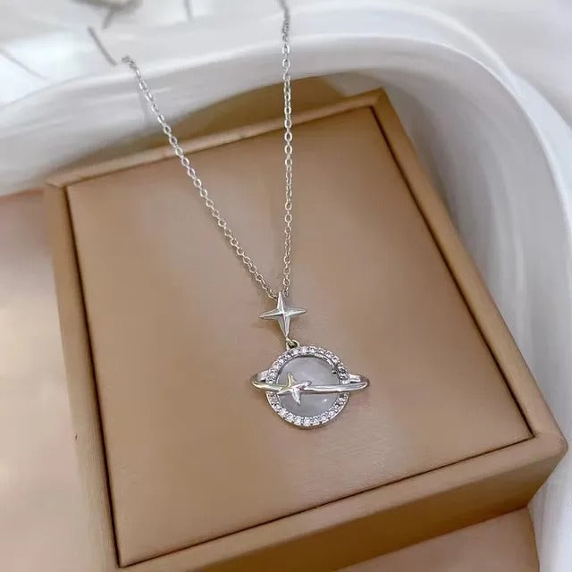 OIMG 316L Stainless Steel Gold Color Opal Planet Star Pendant Necklace For Women Girl Elegant Jewelry Party Gift