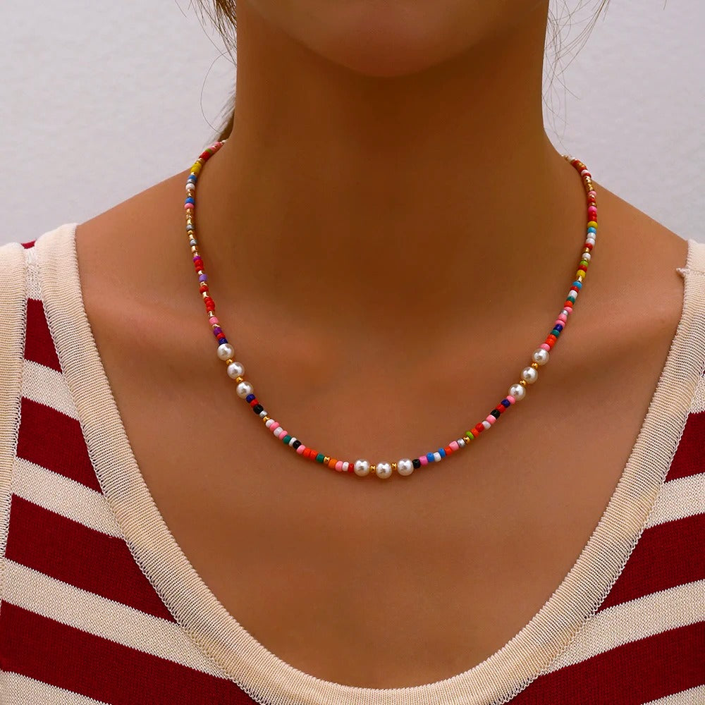 Handmade Gold Color Beads Chain Fashion Necklaces Pearl Pendant Beach Vacation Jewelry For Women Accessories