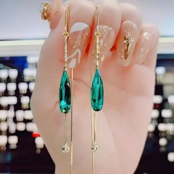 Exquisite Crystal Star Wavy Long Tassel Drop Earrings for Women Fashion Imitation Pearl Chain Dangle Earring Jewelry Gift