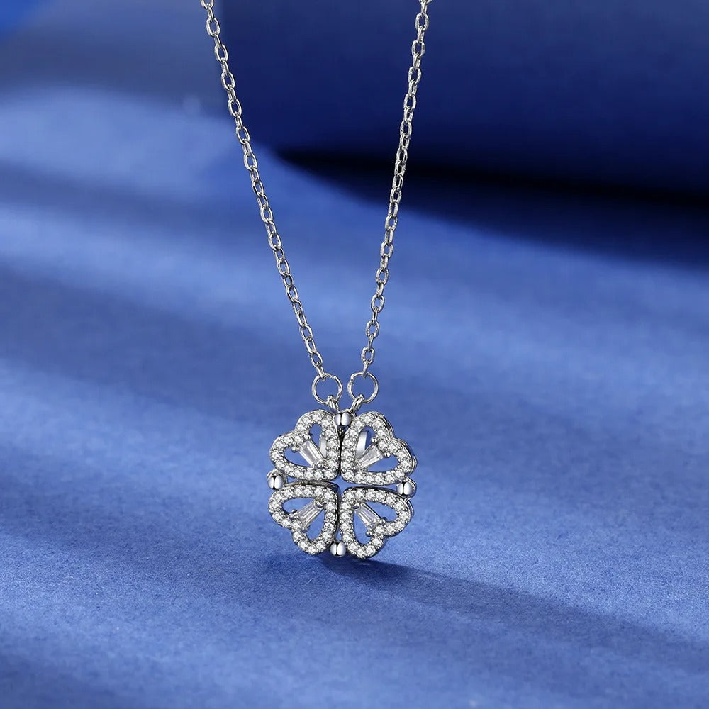 Luxury Four Leaf Clover Pendant Necklace Stainless Steel Crystal Gold Color Heart Jewelry for Women Gift