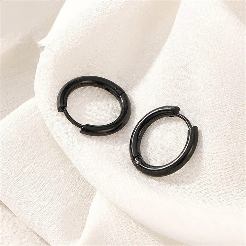 5pcs Set – Stainless Steel Circle Hoop Earrings for Women & Girls | Black, Gold, Silver Color