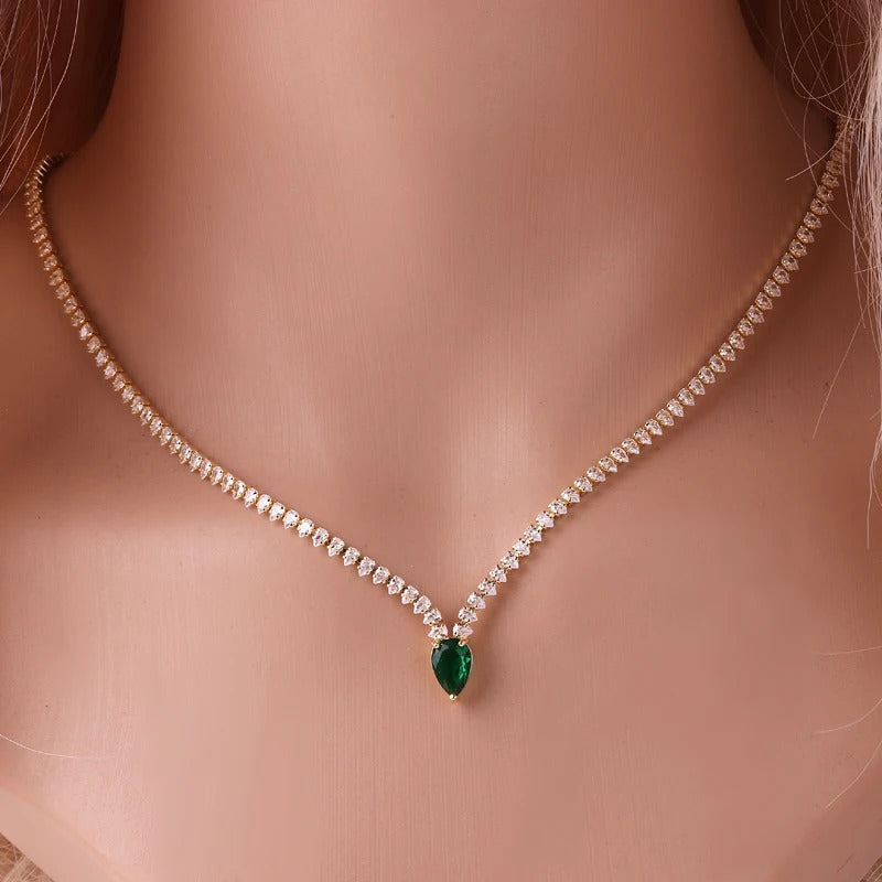 High Quality Chain Water Drop Cubic Zirconia Light Blue Necklace for Women 18K Gold Plated Bridal Wedding Party Jewelry