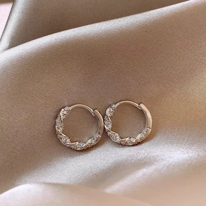 FTCY Luxury Zircon Hoop Earrings Elegant Small Round Metal Circle Earrings for Women